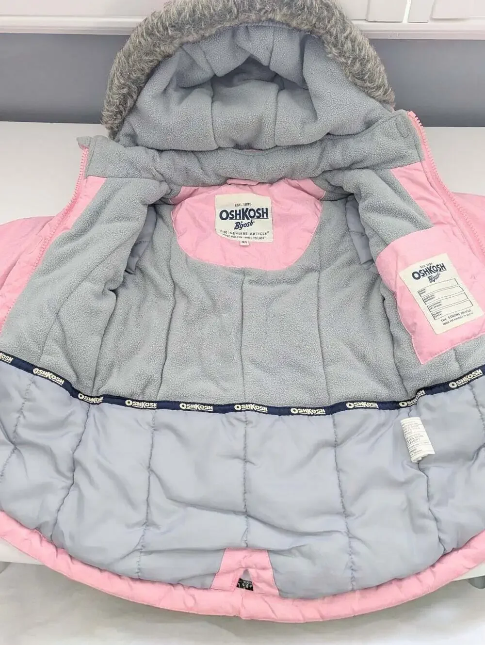 OshKosh B'gosh Girls' (4T) Pink Puffer Jacket/Coat w/ Faux Fur Removable Hood